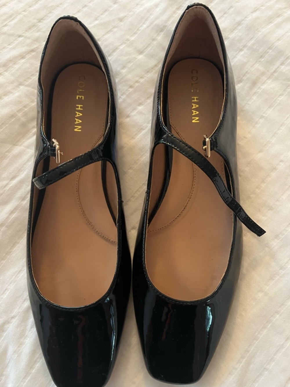 Cole Haan Black Patent Mary Jane Flats with Square Toe brand new never worn